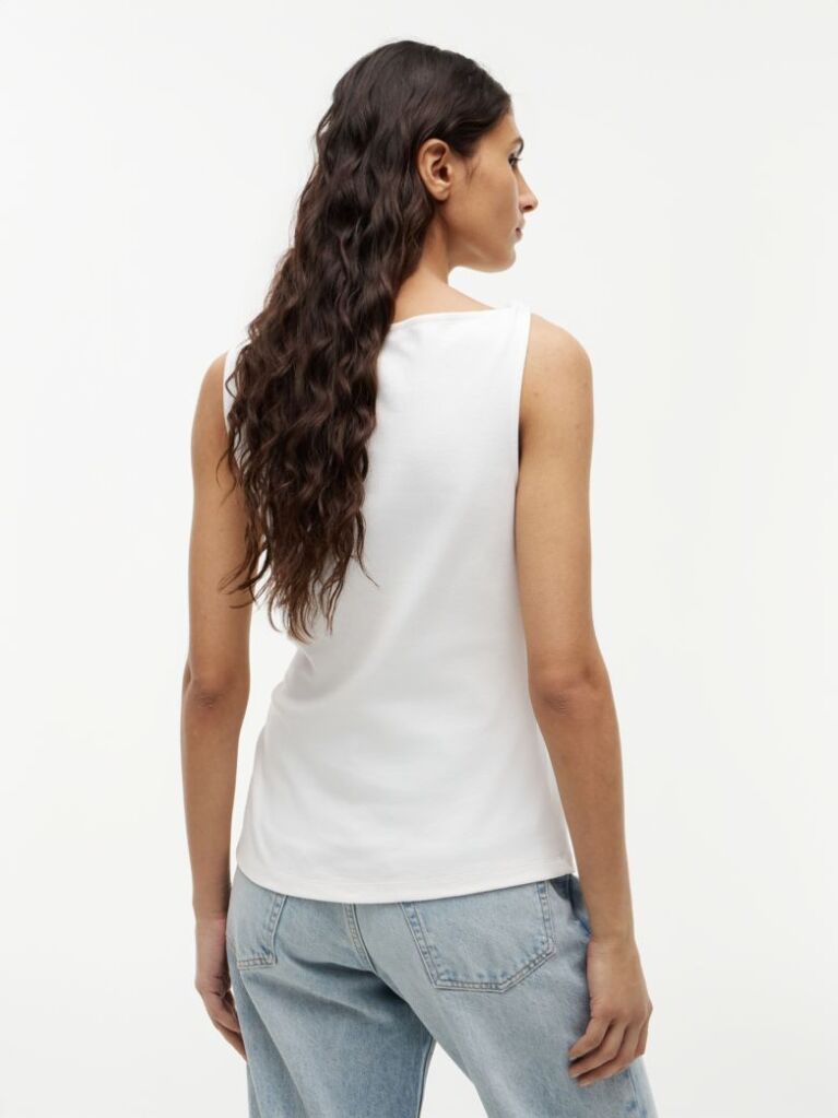 White Twist Boat Neck Sleeveless Top  Women