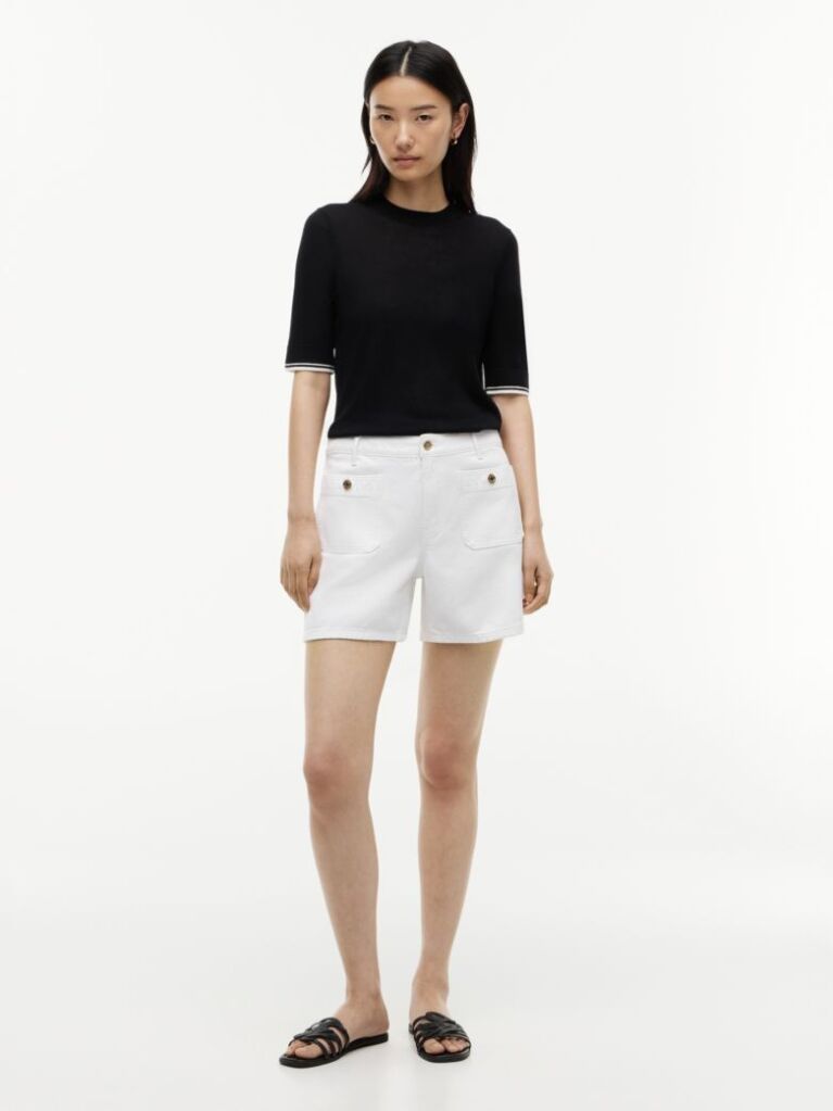 Black Tipped Short Sleeve Jumper With Silk  Women