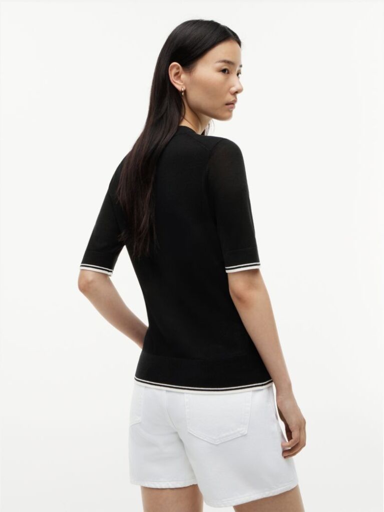 Black Tipped Short Sleeve Jumper With Silk  Women