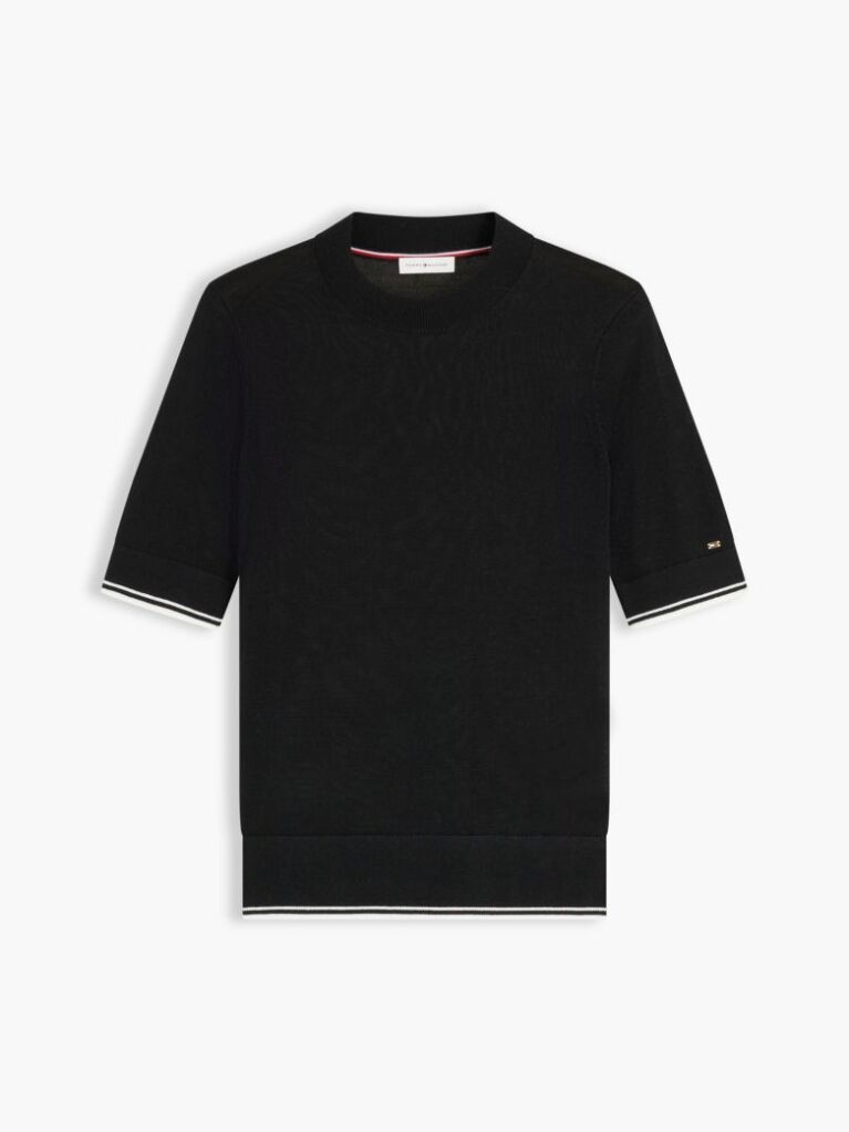 Black Tipped Short Sleeve Jumper With Silk  Women