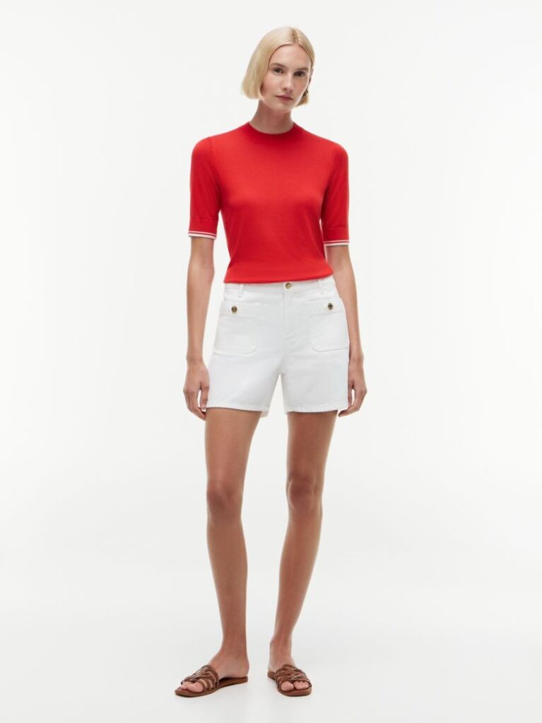 Red Tipped Short Sleeve Jumper With Silk  Women
