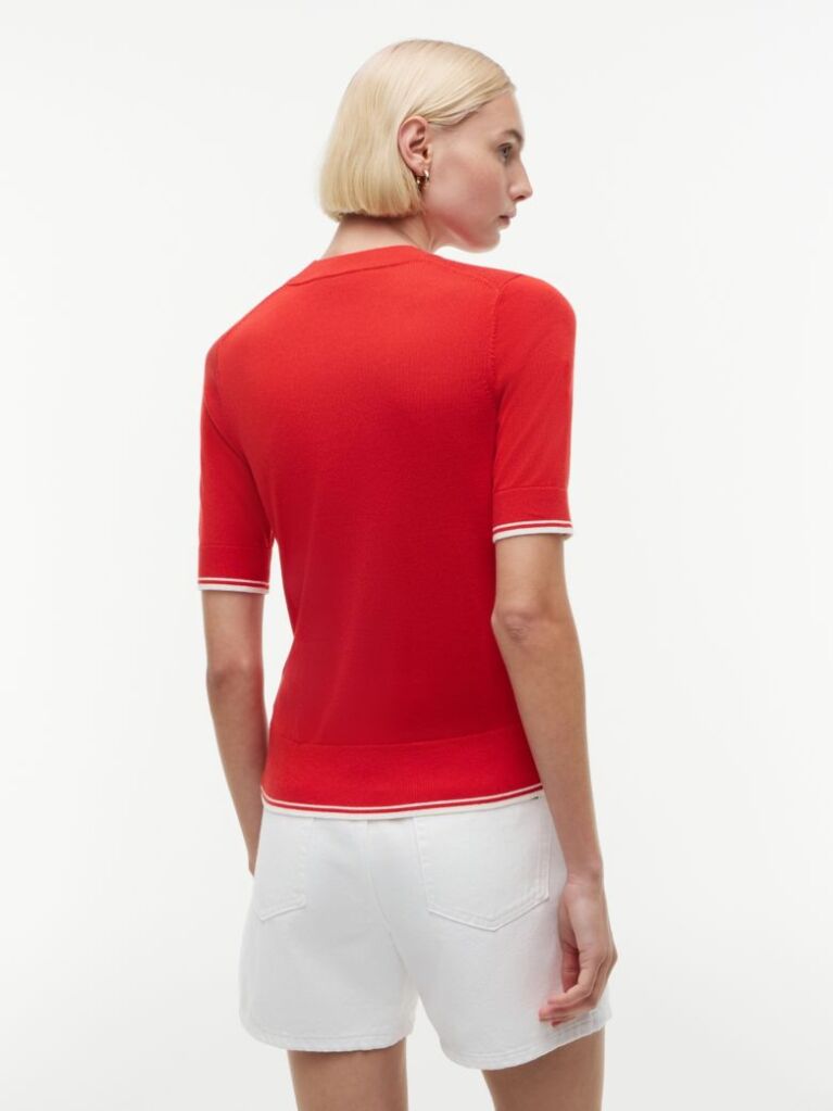 Red Tipped Short Sleeve Jumper With Silk  Women