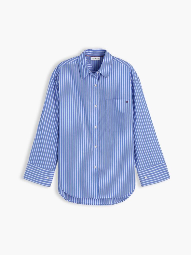 Multi Oversized Fit Stripe Shirttail Hem Poplin Shirt  Women