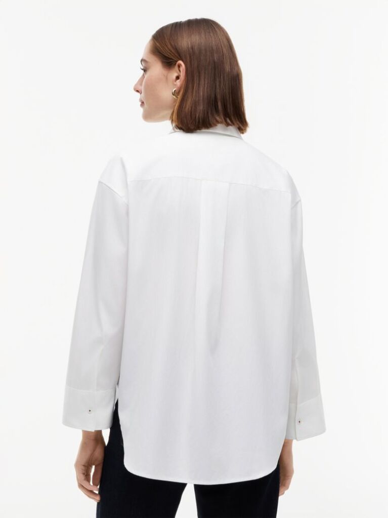 White Oversized Fit Flag Embroidery Poplin Shirt  Women