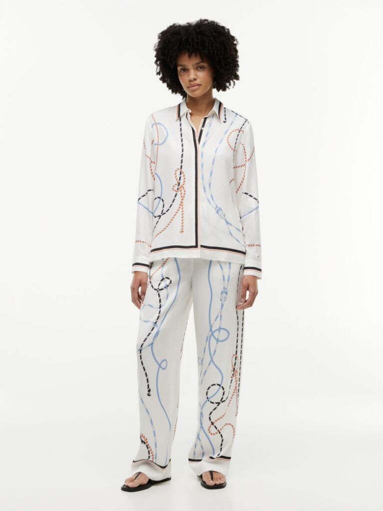 Multi Regular Fit Rope Print Gold-Tone Button Shirt  Women