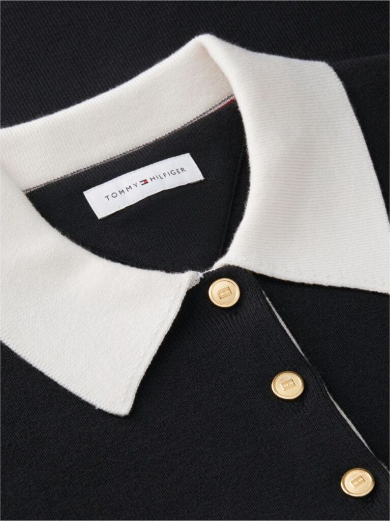 Black Premium Knit Gold-Tone Button Polo Jumper  Women