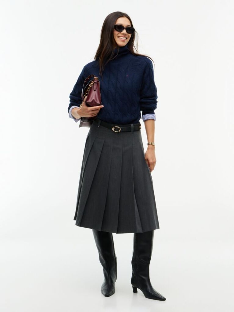 Grey Metal Flag Pleated Skirt  Women