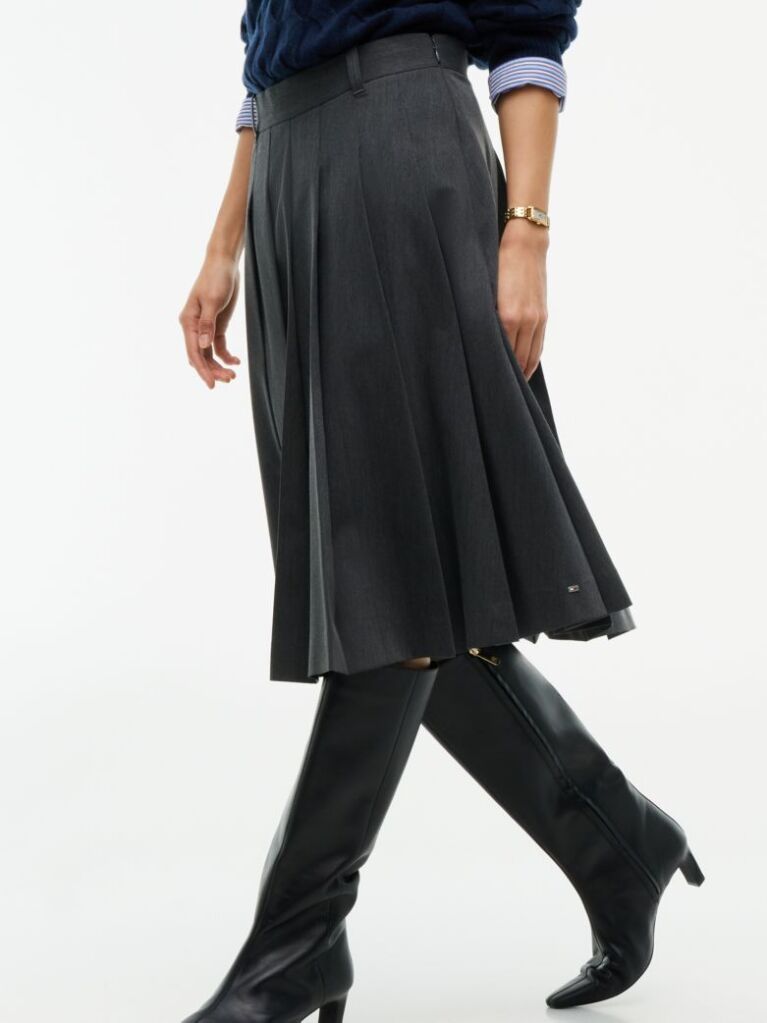 Grey Metal Flag Pleated Skirt  Women