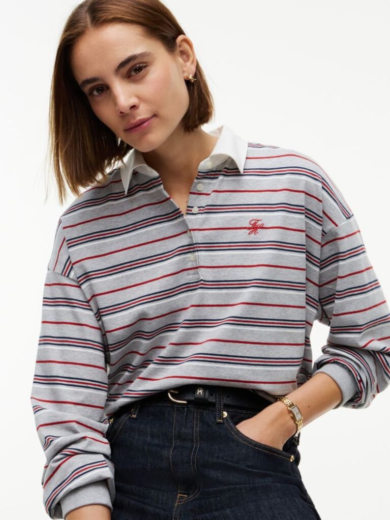 Multi Rugby Stripe Relaxed Polo Sweatshirt  Women