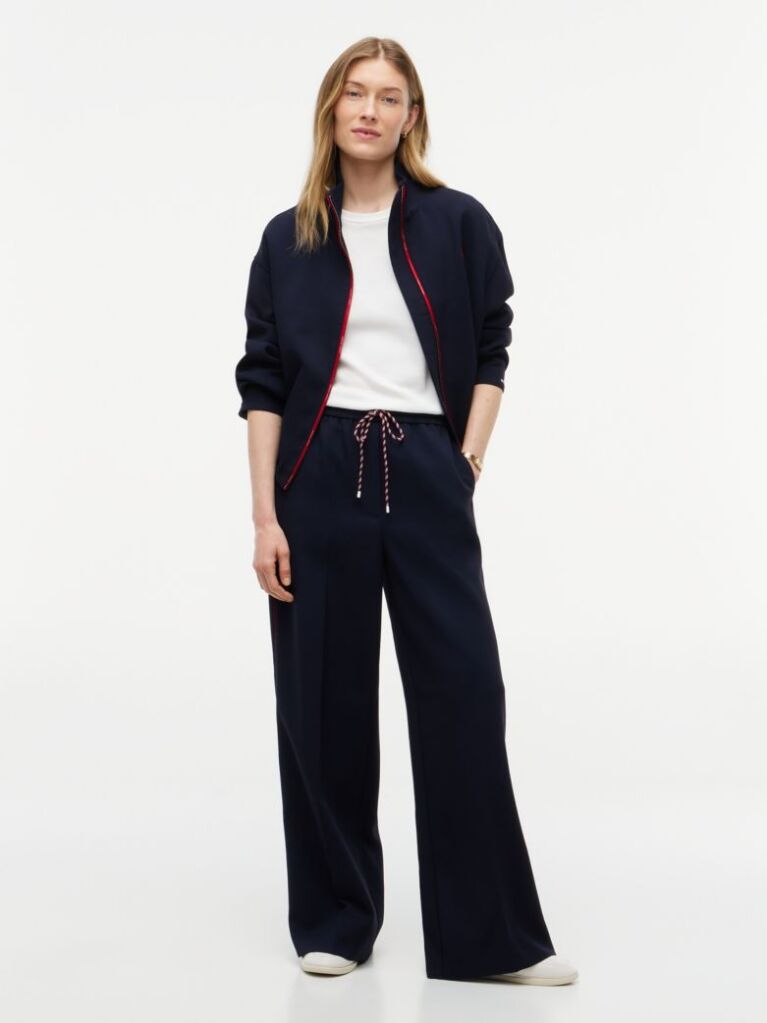 Blue Global Stripe Drawstring Wide Leg Trousers  Women