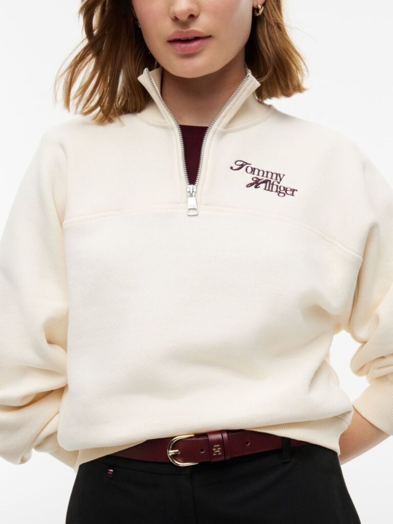 Beige Logo Relaxed Terry Quarter-Zip Sweatshirt  Women
