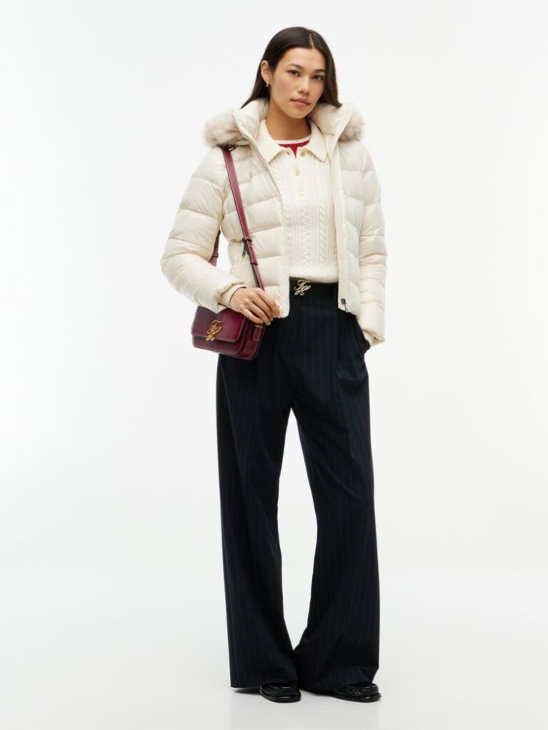 Beige Wool Blend Cable Knit Polo Jumper  Women