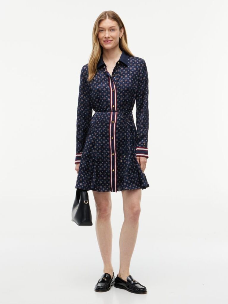 Blue Scarf Print Jacquard Mini Shirt Dress  Women