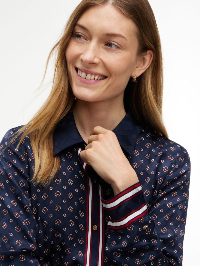 Blue Scarf Print Jacquard Mini Shirt Dress  Women