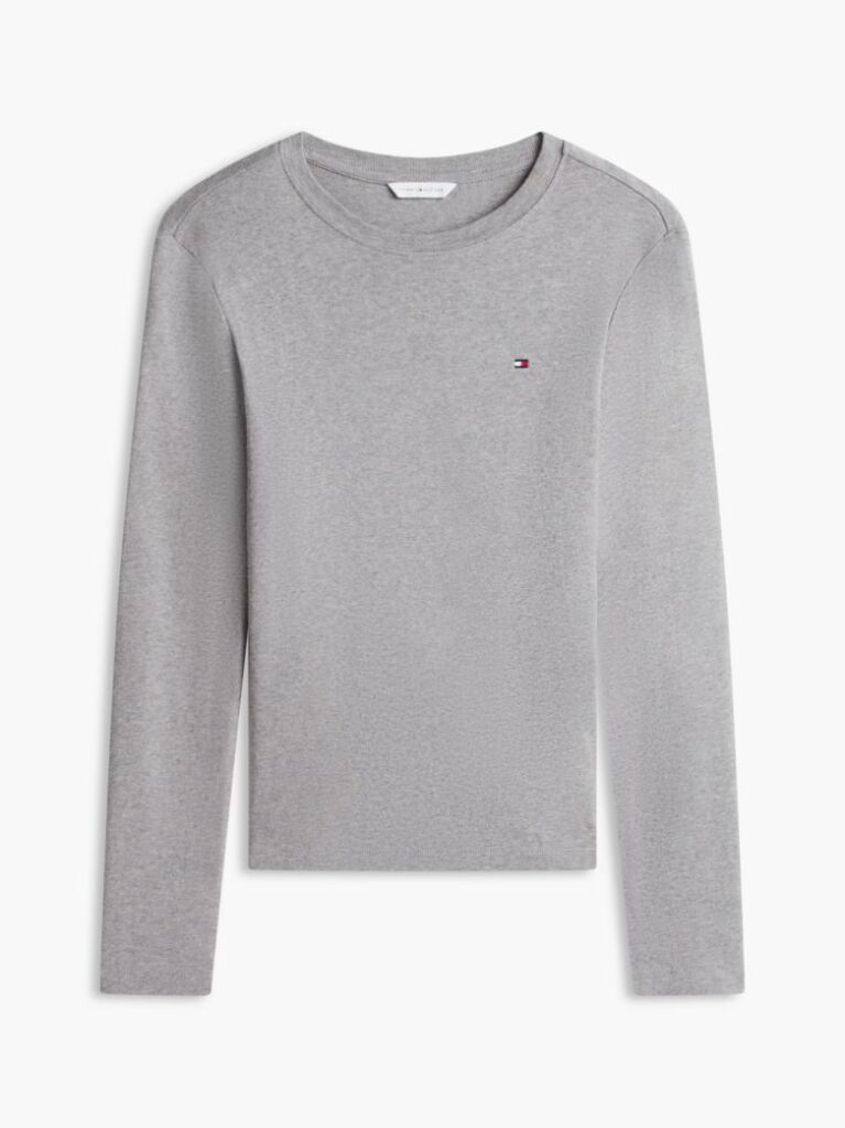 Grey Slim Crew Neck Long Sleeve T-Shirt  Women
